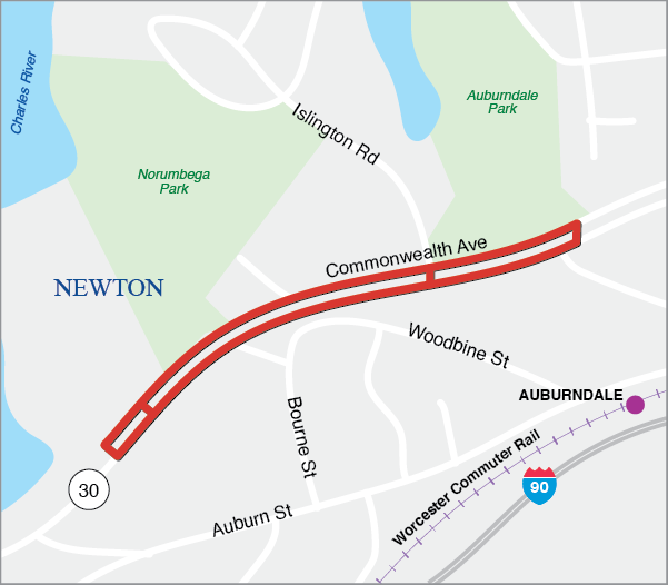 Newton: Reconstruction of Commonwealth Avenue (Route 30), from East of Auburn Street to Ash Street